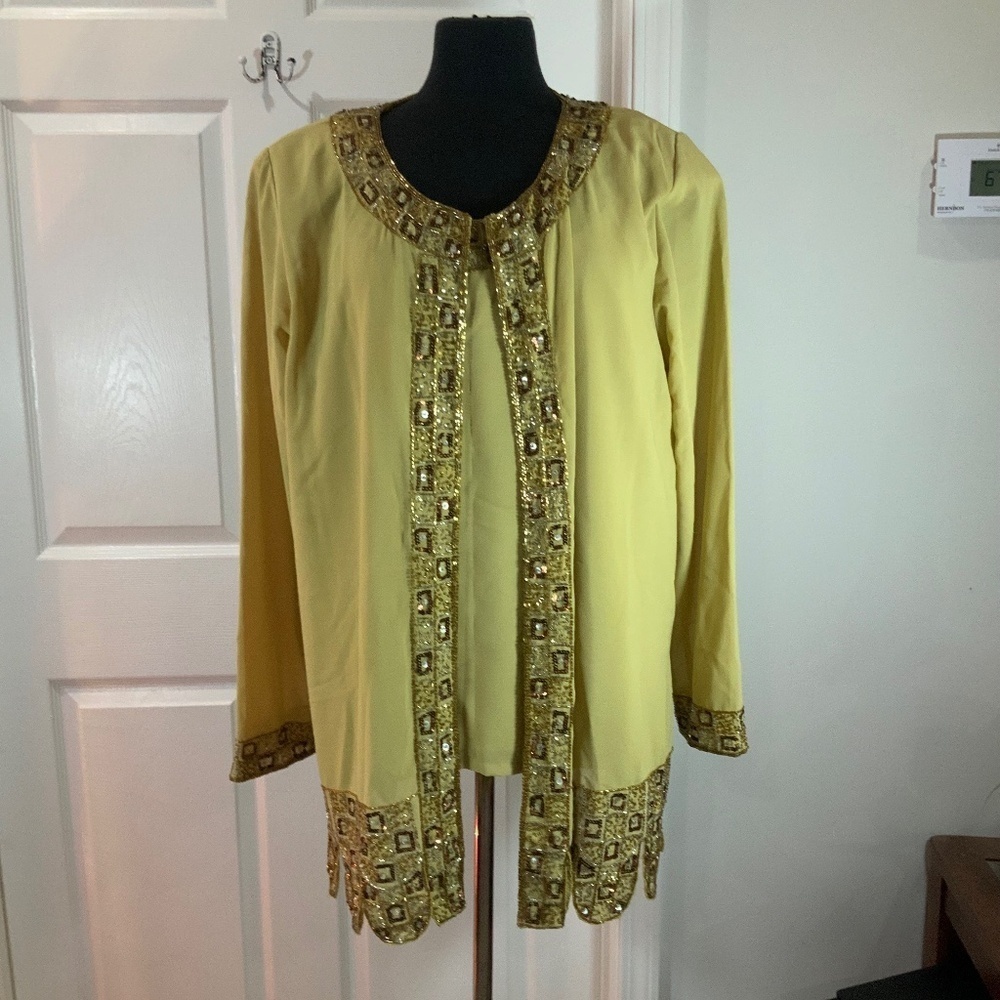 Midnight Velvet Sequin Y2K Gold Beaded Vintage 2 Piece Jacket Size XL